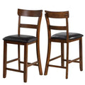 Costway Set of 2 Barstools Counter Height Chairs with Leather Seat&Rubber Wood Legs Brown, Black