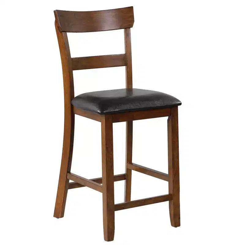 Costway Set of 2 Barstools Counter Height Chairs with Leather Seat&Rubber Wood Legs Brown, Black