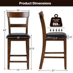 Costway Set of 2 Barstools Counter Height Chairs with Leather Seat&Rubber Wood Legs Brown, Black