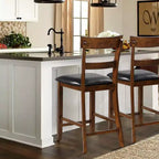 Costway Set of 2 Barstools Counter Height Chairs with Leather Seat&Rubber Wood Legs Brown, Black