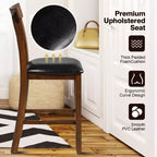 Costway Set of 2 Barstools Counter Height Chairs with Leather Seat&Rubber Wood Legs Brown, Black