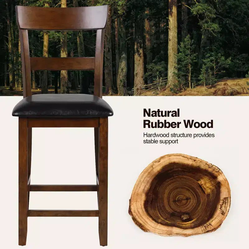 Costway Set of 2 Barstools Counter Height Chairs with Leather Seat&Rubber Wood Legs Brown, Black