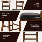 Costway Set of 2 Barstools Counter Height Chairs with Leather Seat&Rubber Wood Legs Brown, Black