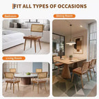 Chaises de salle à manger en rotin naturel (lot de 2), chaises de cuisine rembourrées en lin avec haut dossier en canne pour salle à manger, cuisine, restaurant, beige