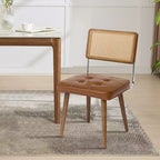 Chaises de salle à manger en rotin naturel (lot de 2), chaises de cuisine rembourrées en lin avec haut dossier en canne pour salle à manger, cuisine, restaurant, beige