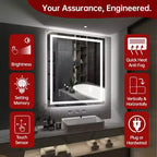SUMERAIN 30x36 Wall Tempered Glass Bathroom Mirror, ETL Anti-Fog Vanity Mirror 3 Color Temperatures