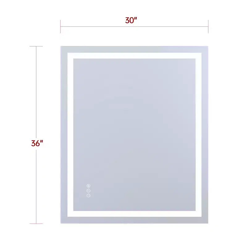 SUMERAIN 30x36 Wall Tempered Glass Bathroom Mirror, ETL Anti-Fog Vanity Mirror 3 Color Temperatures