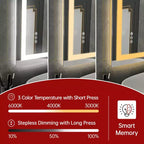 SUMERAIN 30x36 Wall Tempered Glass Bathroom Mirror, ETL Anti-Fog Vanity Mirror 3 Color Temperatures