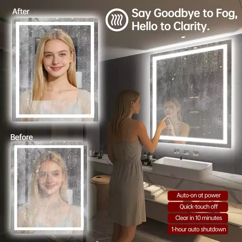 SUMERAIN 30x36 Wall Tempered Glass Bathroom Mirror, ETL Anti-Fog Vanity Mirror 3 Color Temperatures