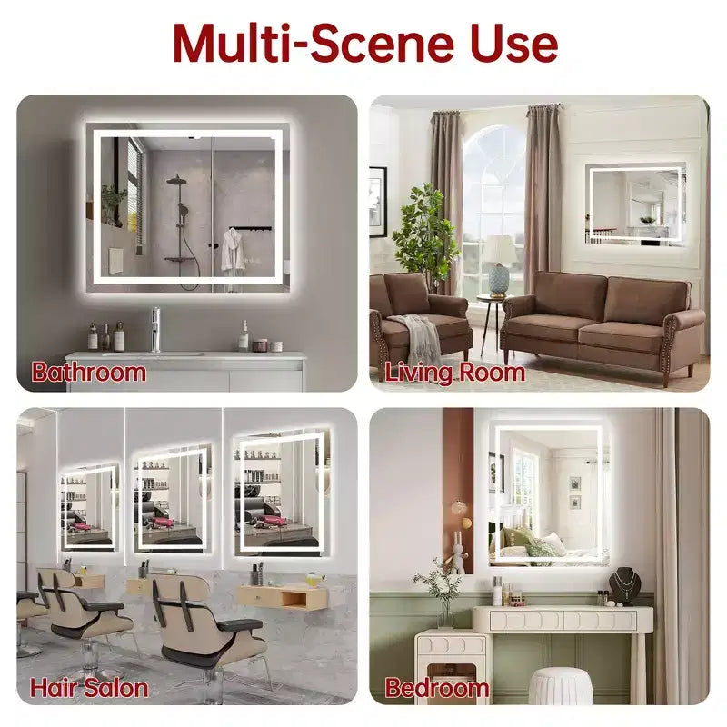 SUMERAIN 30x36 Wall Tempered Glass Bathroom Mirror, ETL Anti-Fog Vanity Mirror 3 Color Temperatures