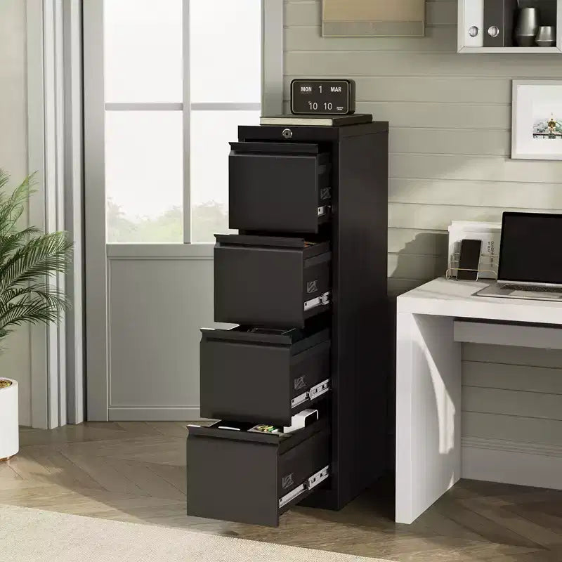 3-Drawer Lockable File Cabinet  Black Metal Storage for Home Office  Holds Letter/Legal/A4/F4 Files