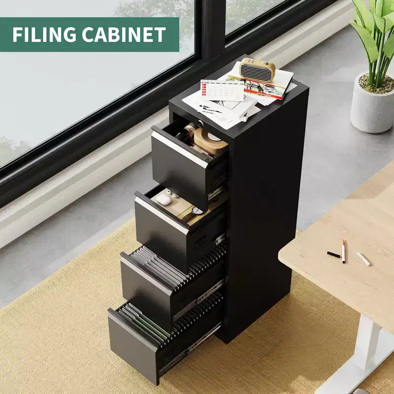3-Drawer Lockable File Cabinet  Black Metal Storage for Home Office  Holds Letter/Legal/A4/F4 Files