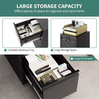 3-Drawer Lockable File Cabinet  Black Metal Storage for Home Office  Holds Letter/Legal/A4/F4 Files