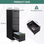 3-Drawer Lockable File Cabinet  Black Metal Storage for Home Office  Holds Letter/Legal/A4/F4 Files
