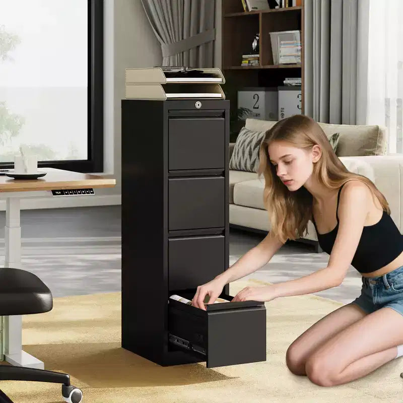 3-Drawer Lockable File Cabinet  Black Metal Storage for Home Office  Holds Letter/Legal/A4/F4 Files