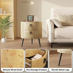 Round Side Table with Drawers, 2pcs Farmhouse Bedside Table, Wood Accent Table with Metal Legs & 300lb Capacity for Living Room, Bedroom, Office