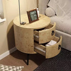 Round Side Table with Drawers, 2pcs Farmhouse Bedside Table, Wood Accent Table with Metal Legs & 300lb Capacity for Living Room, Bedroom, Office