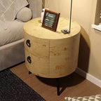 Round Side Table with Drawers, 2pcs Farmhouse Bedside Table, Wood Accent Table with Metal Legs & 300lb Capacity for Living Room, Bedroom, Office