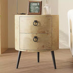 Round Side Table with Drawers, 2pcs Farmhouse Bedside Table, Wood Accent Table with Metal Legs & 300lb Capacity for Living Room, Bedroom, Office