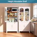 White Tall Storage Cabinet with Glass Doors, Freestanding Arched Pantry Cabinet with Shelves, Kitchen Cabinet for Dining Room, Bathroom, Living Room