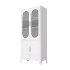 White Tall Storage Cabinet with Glass Doors, Freestanding Arched Pantry Cabinet with Shelves, Kitchen Cabinet for Dining Room, Bathroom, Living Room