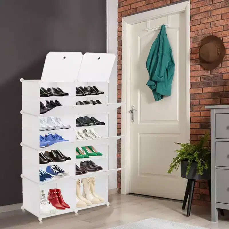 Karl Home 14 Cubby DIY Modular Shoe Cabinet Plastic Shoe Organizer White