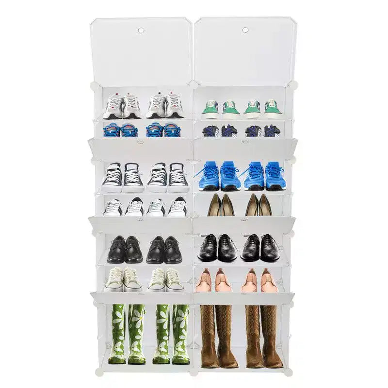 Karl Home 14 Cubby DIY Modular Shoe Cabinet Plastic Shoe Organizer White