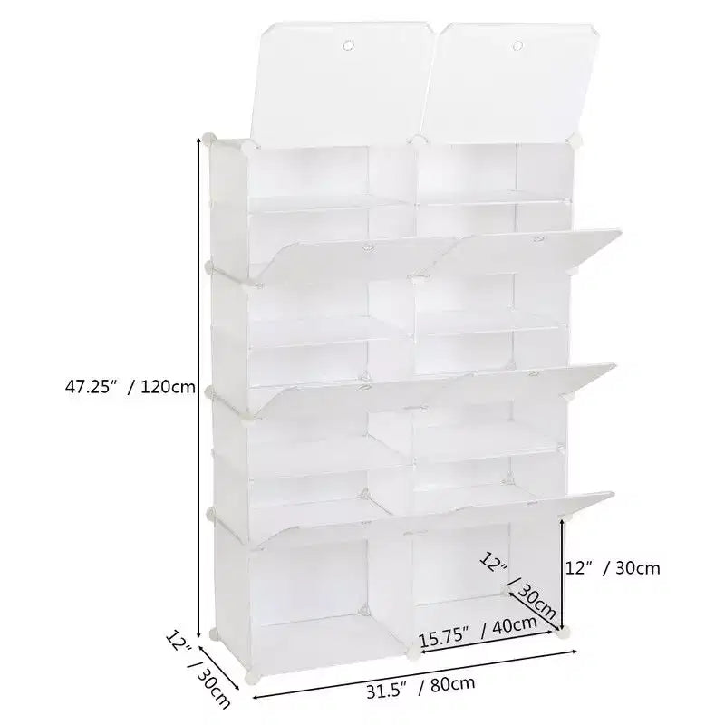 Karl Home 14 Cubby DIY Modular Shoe Cabinet Plastic Shoe Organizer White