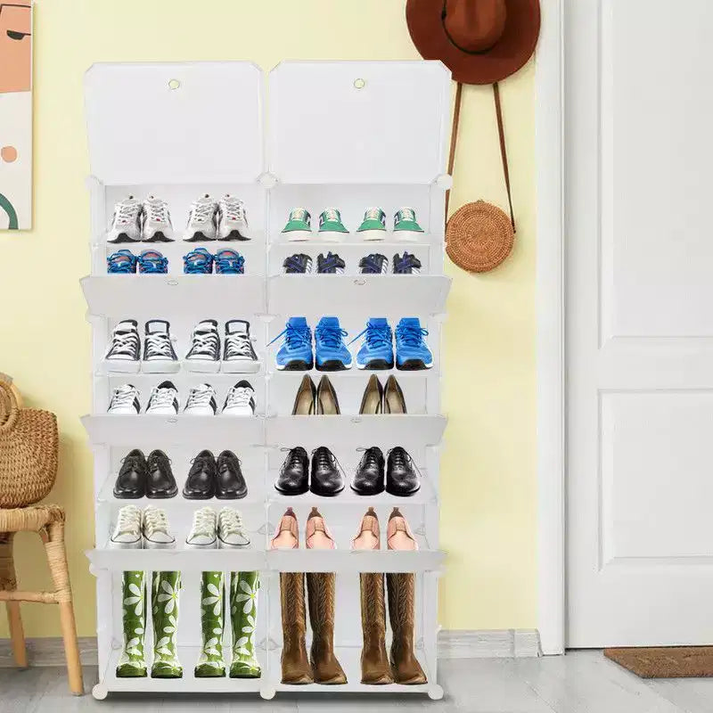 Karl Home 14 Cubby DIY Modular Shoe Cabinet Plastic Shoe Organizer White