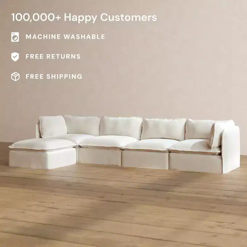 Canapé d'angle modulable et lavable Anabei 4 places | Assise Deluxe+ et coussin Cloud