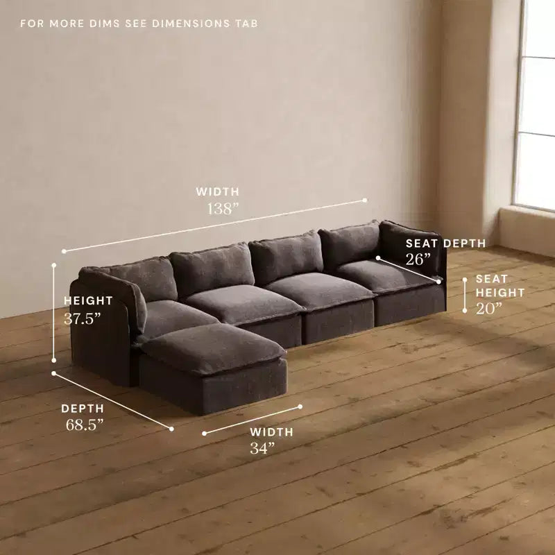 Canapé d'angle modulable et lavable Anabei 4 places | Assise Deluxe+ et coussin Cloud