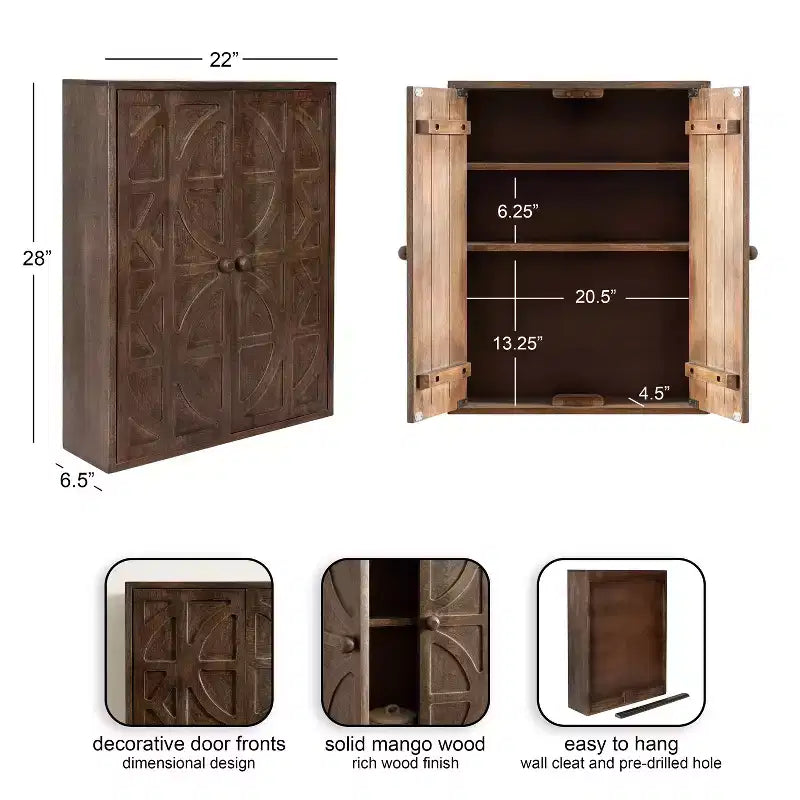 Kate and Laurel Galliene Wood Wall Cabinet, 22x7x28 Natural