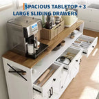 51 Farmhouse Buffet Sideboard Cabinet, Kitchen Hutch Pantry Coffee Bar with Storage, Open Shelf, Charging Station, 4 Barn Doors & 3 Drawers