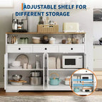 51 Farmhouse Buffet Sideboard Cabinet, Kitchen Hutch Pantry Coffee Bar with Storage, Open Shelf, Charging Station, 4 Barn Doors & 3 Drawers