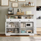 51 Farmhouse Buffet Sideboard Cabinet, Kitchen Hutch Pantry Coffee Bar with Storage, Open Shelf, Charging Station, 4 Barn Doors & 3 Drawers