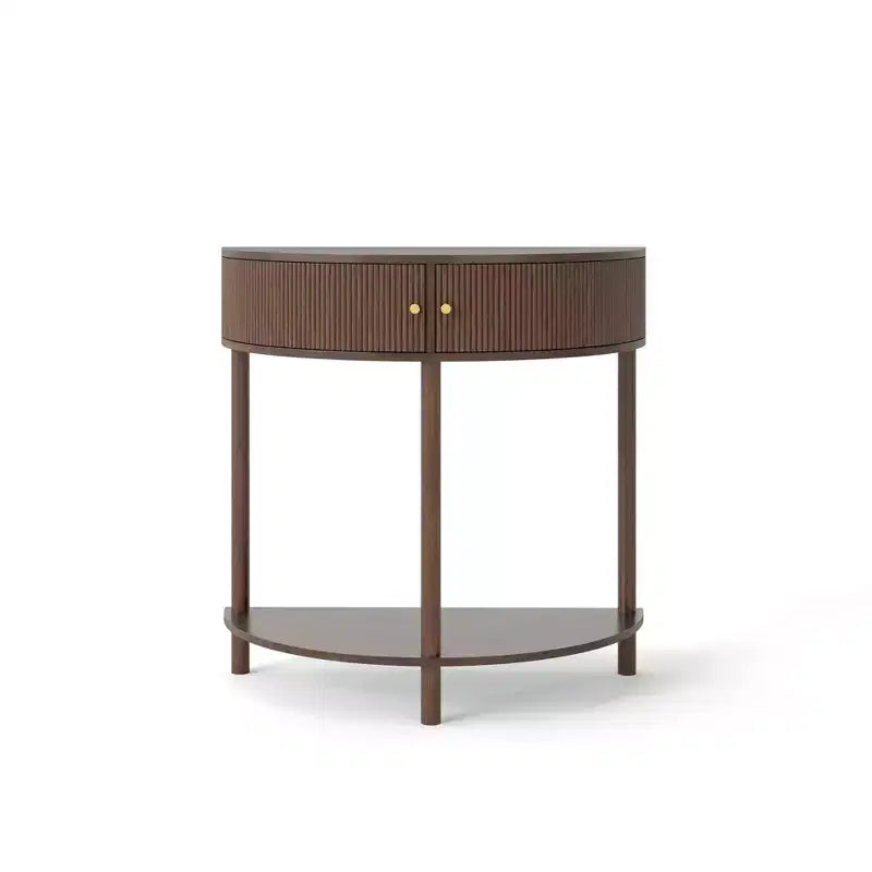 Console en bois demi-lune GDFStudio Kaveh de style moderne avec motif à vagues, 2 tiroirs et une étagère ouverte