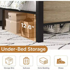 Cadre de lit double Zevemomo en métal marron robuste avec tête et pied de lit, rangement sous le lit, capacité de poids de 200 kg