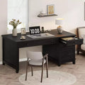 Farmhouse Desk with 4 Drawers, Rustic Office Desk Computer Desk with Charging Station, File Drawers and Storage Cabinet for Study and Home Office