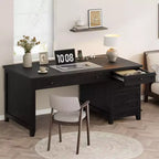 Farmhouse Desk with 4 Drawers, Rustic Office Desk Computer Desk with Charging Station, File Drawers and Storage Cabinet for Study and Home Office