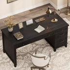 Farmhouse Desk with 4 Drawers, Rustic Office Desk Computer Desk with Charging Station, File Drawers and Storage Cabinet for Study and Home Office