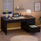 Farmhouse Desk with 4 Drawers, Rustic Office Desk Computer Desk with Charging Station, File Drawers and Storage Cabinet for Study and Home Office