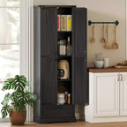 HOMCOM Armoire de Cuisine Autoportante de 180 cm avec Portes Coulissantes, Tiroir et Étagères Ajustables pour Salle à Manger, Noir