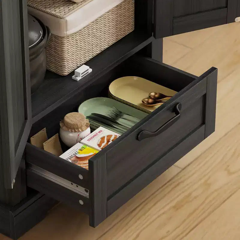 HOMCOM Armoire de Cuisine Autoportante de 180 cm avec Portes Coulissantes, Tiroir et Étagères Ajustables pour Salle à Manger, Noir