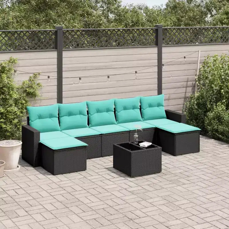 vidaXL Salon de jardin 8 pcs avec coussins résine tressée noir