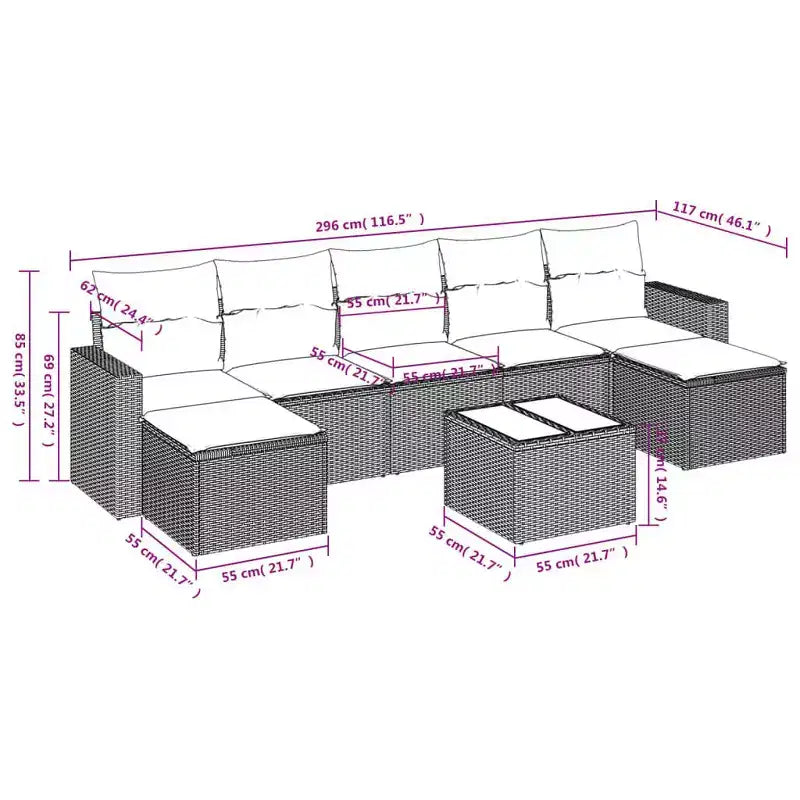 vidaXL Salon de jardin 8 pcs avec coussins résine tressée noir