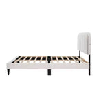 Cream Lambswool Upholstered Bed Frame with Petal Headboard, LED Ambient Light and Quiet Solid Support for Modern Bedrooms, Queen