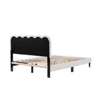 Cream Lambswool Upholstered Bed Frame with Petal Headboard, LED Ambient Light and Quiet Solid Support for Modern Bedrooms, Queen