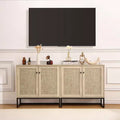 Set of 2 Storage Cabinet with Rattan Doors, Rattan Sideboard Buffet Console Table for Living Room/Entryway/Kitchen/Dining Room
