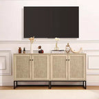 Set of 2 Storage Cabinet with Rattan Doors, Rattan Sideboard Buffet Console Table for Living Room/Entryway/Kitchen/Dining Room