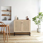 Lot de 2 armoires de rangement avec portes en rotin, buffet en rotin, console pour salon/entrée/cuisine/salle à manger